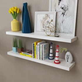 2 White MDF Floating Wall Display Shelves Book/DVD Storage (Color: White)