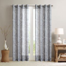 Grommet Top Sheer Bird on Branches Burnout Window Curtain(Only 1 Pc Panel) (Color: as Pic)