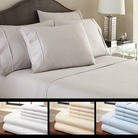 6-Piece Luxury Soft Bamboo Bed Sheet Set in 12 Colors (Color: White, size: QUEEN)