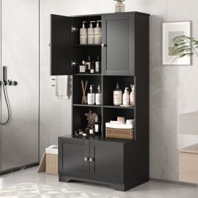 Tall and Wide Bathroom Floor Storage Cabinet, Bathroom Storage Unit, Freestanding Cabinet with 4 Doors, Adjustable Shelves, Open multi-layer Shelves (Color: as Pic)