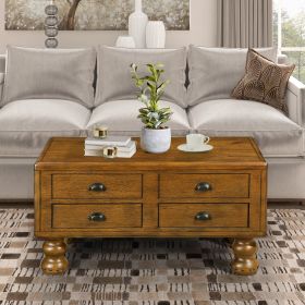 Solid Wood Rectangle Coffee Table for Living Room, 40-Inch Antique Coffee Table with 4 Drawers (Color: as Pic)