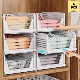 4/8/12/16 Pack Stackable Closet Storage Basket, Multifunctional & Foldable Closet Organizer for Bathroom Kitchen Laundry Room Wardrobe Storage (Color: white-4pcs)