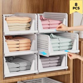 4/8/12/16 Pack Stackable Closet Storage Basket, Multifunctional & Foldable Closet Organizer for Bathroom Kitchen Laundry Room Wardrobe Storage (Color: white-8pcs)