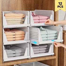 4/8/12/16 Pack Stackable Closet Storage Basket, Multifunctional & Foldable Closet Organizer for Bathroom Kitchen Laundry Room Wardrobe Storage (Color: white-12pcs)