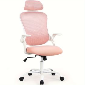 Mesh Ergonomic Office Computer Desk Chair Flip-up Arms Adjustable Headrests Comfortable Lumbar Support For Home Office (Color: pink)