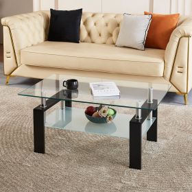 Tempered Clear Glass Coffee Table, 2-Layers Coffee Table Living Room Center Table (Color: as Pic)