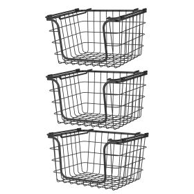 Oceanstar Stackable Metal Wire Storage Basket Set for Pantry, Countertop, Kitchen or Bathroom – Black, Set of 3 (BSL1828: BSL1828)